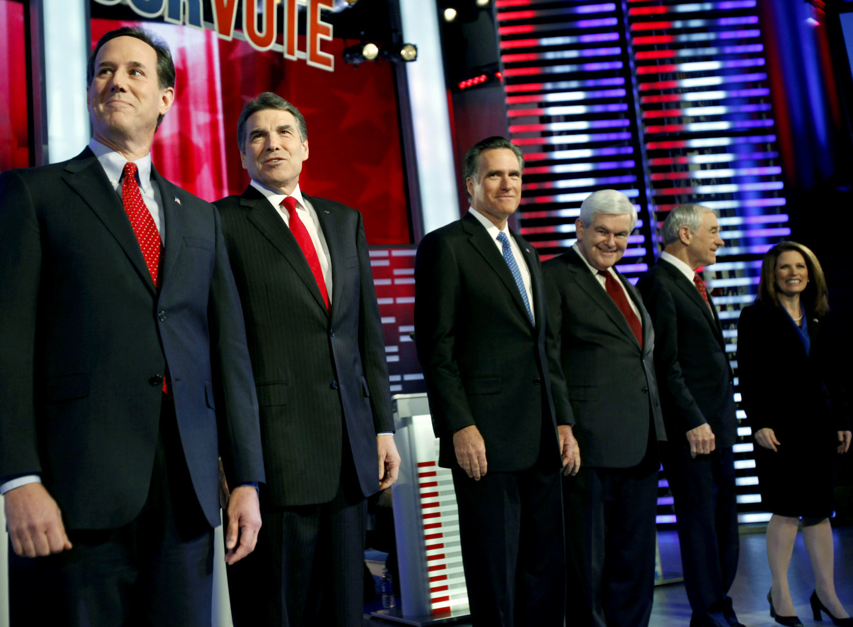 Rick Perry, Michele Bachmann, Ron Paul, Rick Santorum, Mitt Romney, Newt Gingrich